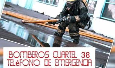 NÚMERO DE TELÉFONO PARA EMERGENCIAS DE BOMBEROS VOLUNTARIOS DE 25 DE MAYO : 2995309279